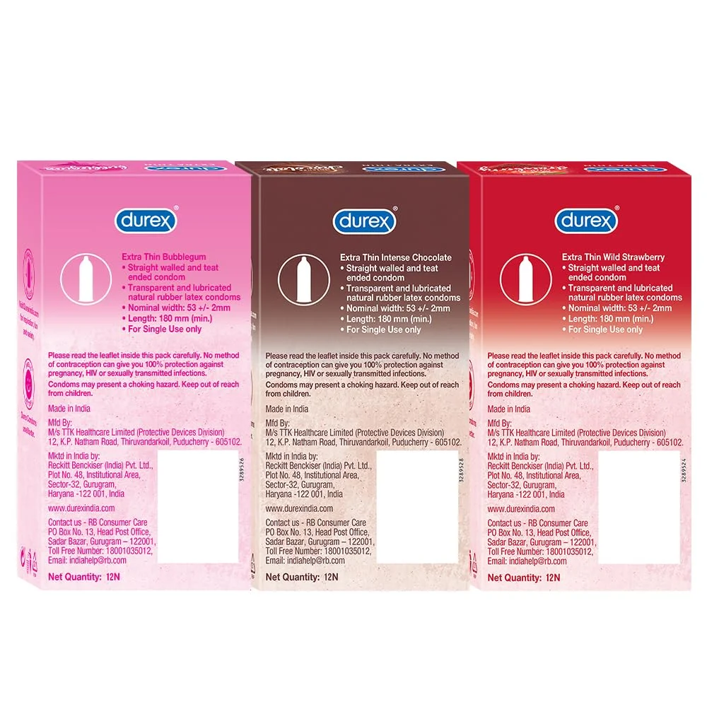 Durex Extra Thin Flavoured Condoms Pack of 3 – Bubblegum, Chocolate, Strawberry – 12s image 7