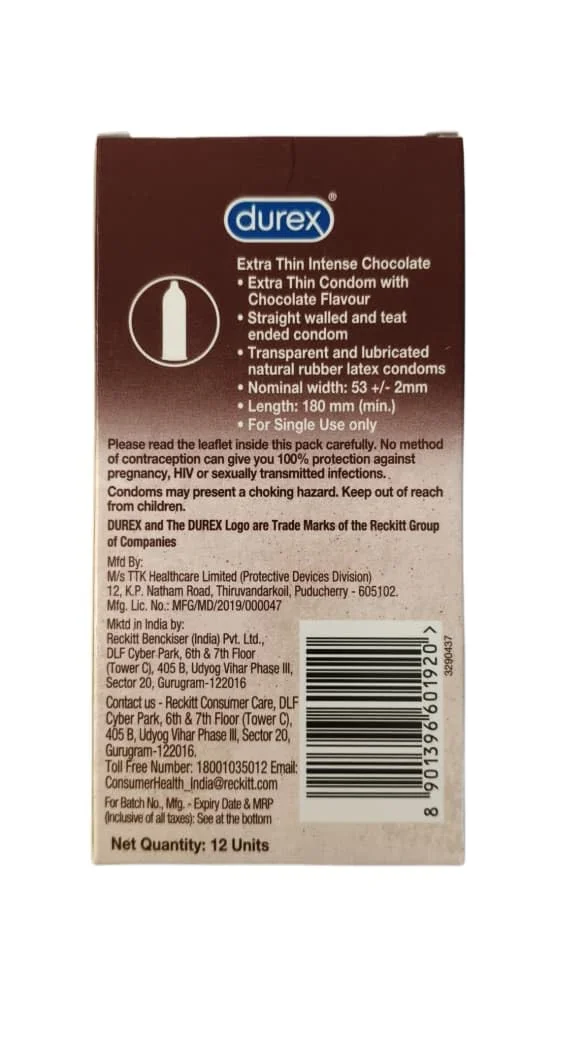 Premium Durex Extra Thin Intense Chocolate Flavoured Condoms for Men 10s – Ultra-Thin Lubricated Latex Condoms High Sensitivity Oral Sex Protection Pac image 3