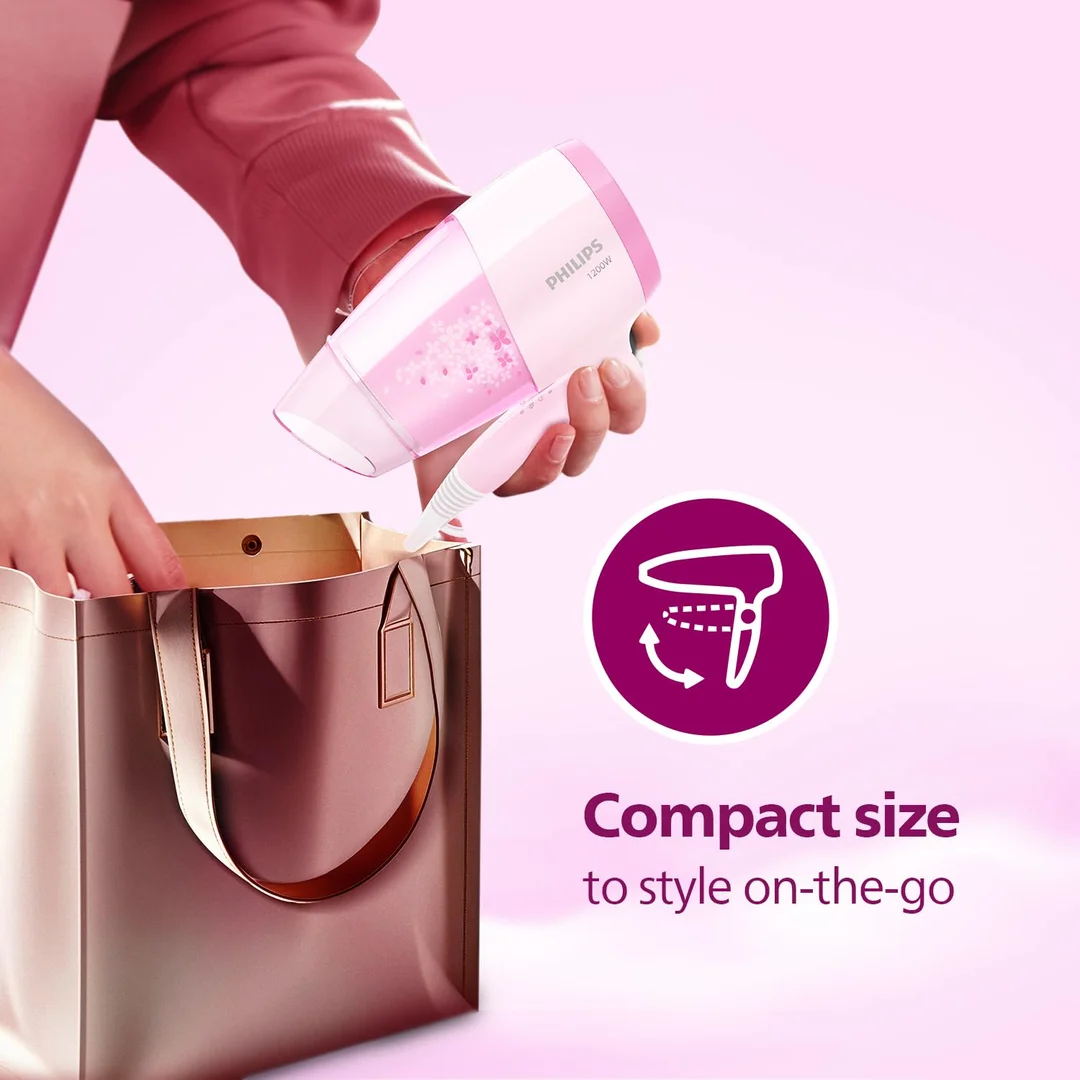 Philips BHC017/00 ThermoProtect 1200W Hair Dryer with Air Concentrator & Diffuser Pink for Fast Safe Styling Daily Use image 2