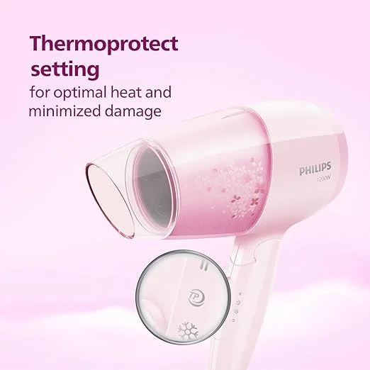 Philips BHC017/00 ThermoProtect 1200W Hair Dryer with Air Concentrator & Diffuser Pink for Fast Safe Styling Daily Use image 5
