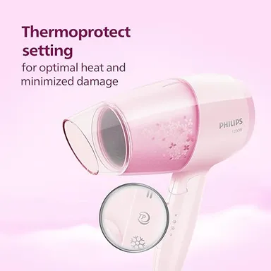 Philips BHC017/00 ThermoProtect 1200W Hair Dryer with Air Concentrator & Diffuser Pink for Fast Safe Styling Daily Use thumbnail 4