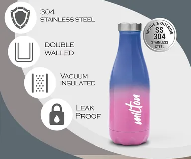 Milton Prudent 350 Thermosteel Bottle | 360 ml Hot and Cold Water Bottle | Leak Proof | Rust Proof | Easy Grip | Tea Coffee Travel Bottle for Office School Pink Blue thumbnail 3