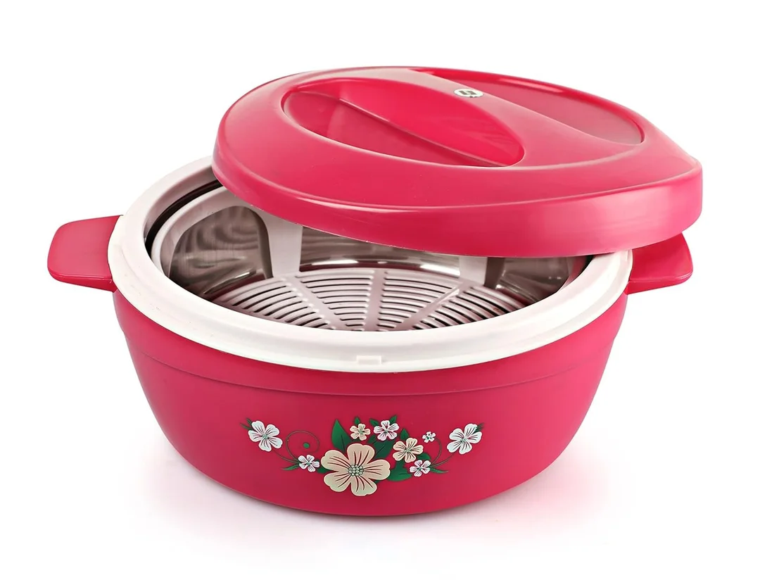 Cello Roti Plus 2500ml Insulated Stainless Steel Casserole | Double Wall Hot Pot for Roti & Chapati with PU Insulated Lid | Pink image 1