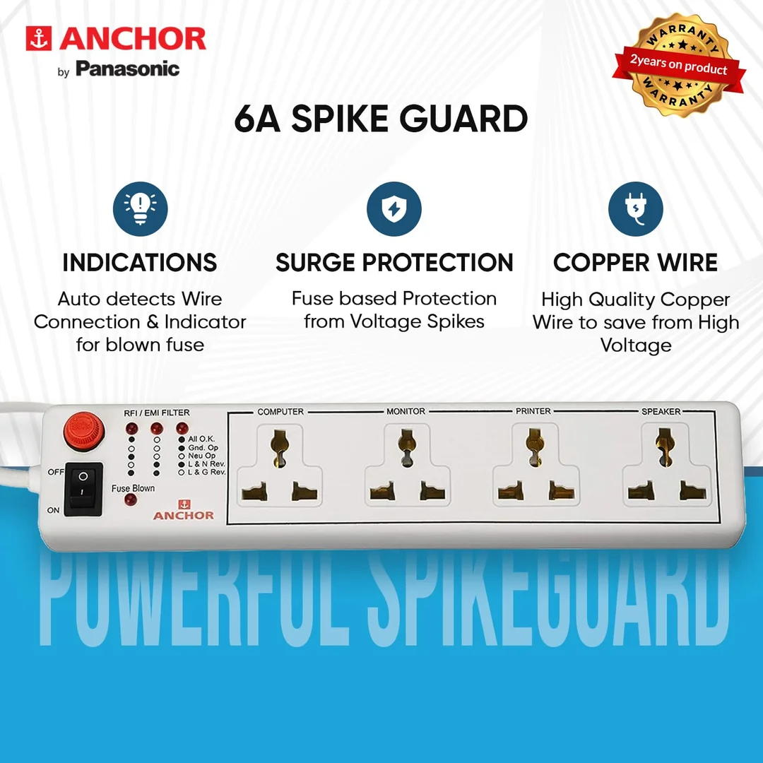 Anchor Bright Volt 6A 4‑Way International Multi‑Plug Socket | Modular Extension Board| 1.5 m Cord| Home & Office Use image 2
