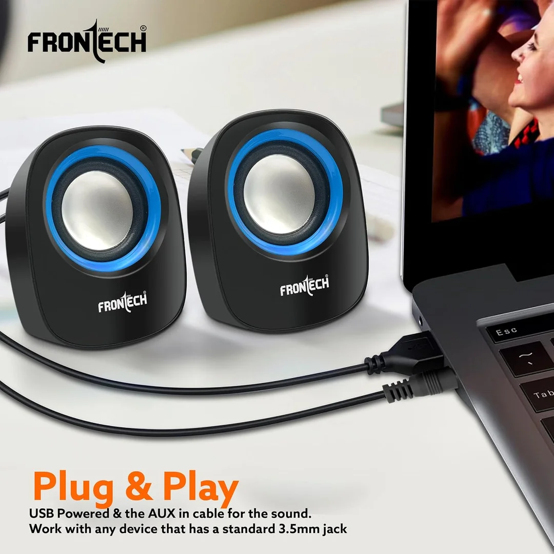 FRONTECH Premium 2.0 Channel USB Powered Speakers SPK-0003 Blue 3W Stereo Sound AUX Input Foam Edge Compact PC Laptop Desktop Speakers Best Budget Buy Online India image 2