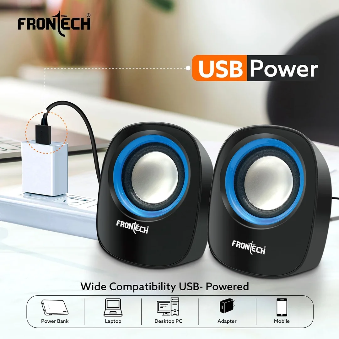 FRONTECH Premium 2.0 Channel USB Powered Speakers SPK-0003 Blue 3W Stereo Sound AUX Input Foam Edge Compact PC Laptop Desktop Speakers Best Budget Buy Online India image 4