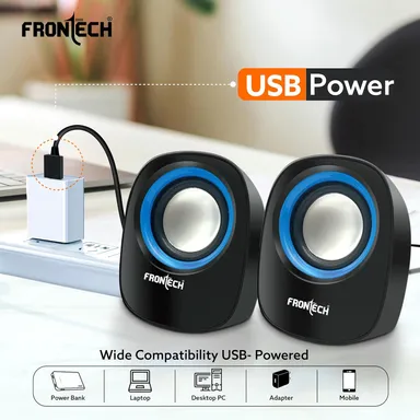 FRONTECH Premium 2.0 Channel USB Powered Speakers SPK-0003 Blue 3W Stereo Sound AUX Input Foam Edge Compact PC Laptop Desktop Speakers Best Budget Buy Online India thumbnail 3
