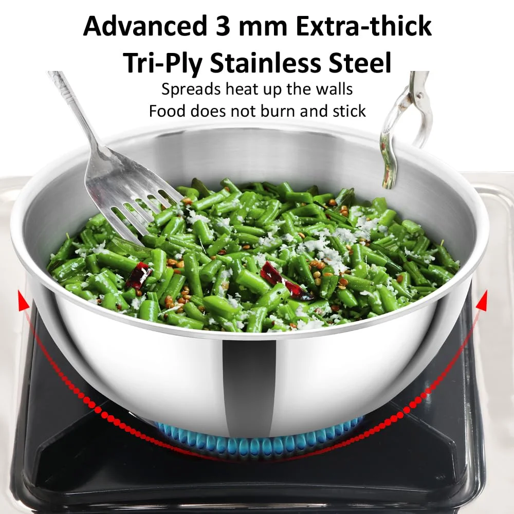 Hawkins Metro 2L Triply Stainless Steel Induction Kadhai Tasla 20 cm – Heavy-Duty 3 mm Tri-Ply Cookware for Gas & Induction image 2