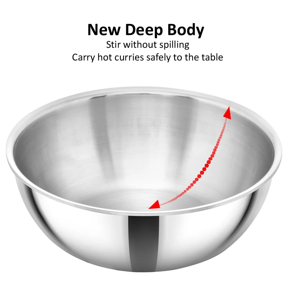 Hawkins Metro 2L Triply Stainless Steel Induction Kadhai Tasla 20 cm – Heavy-Duty 3 mm Tri-Ply Cookware for Gas & Induction image 3