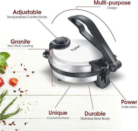 Prestige PRM 5.0 Multi-Purpose Electric Roti Maker and Khakra Maker with Non-Stick Plates for Daily Home Kitchen Use image 2